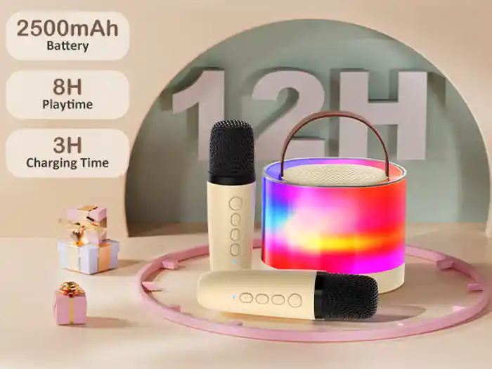 K52 Karaoke Machine with 2 Mic for Kids with Wireless Mics, 4-12 Years Old Girls & Boys Birthday Gifts, Christmas Party & Kids Gifts (Cute Little & Portable) Bluetooth Speaker (Sound Loud)